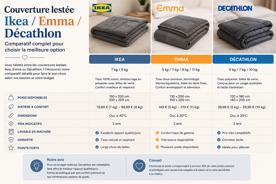 couverture lestée Ikea, Emma ou Décathlon